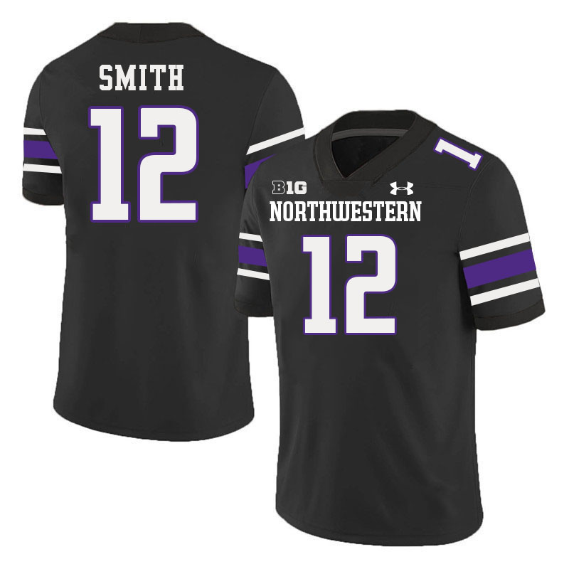 Northwestern Wildcats #12 Evan Smith College Football Jerseys Stitched-Black